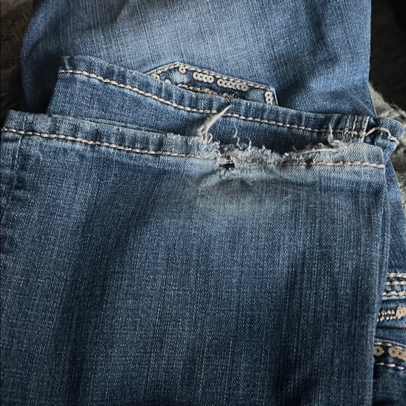 Rock & Roll Cowgirl Dark Blue Bootcut Jeans with Gold Sequin Trim - Picture 11 of 15